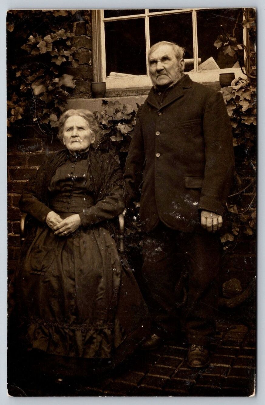 Antique RPPC Elderly Couple Portrait Early 1900s Real Photo Postcard